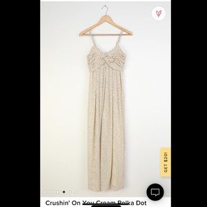 NWT Lulu’s “Crushin' On You Cream Polka Dot
Pleated Twist-Front Jumpsuit”